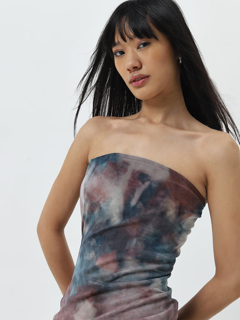 Nuon Multicolour Tie-Dye Design Cotton Tube Dress