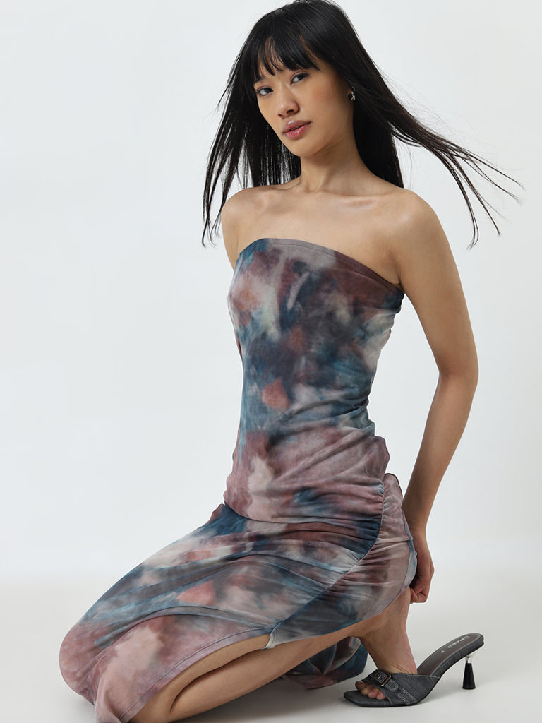 Nuon Multicolour Tie-Dye Design Cotton Tube Dress