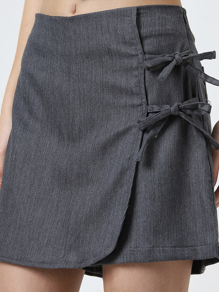 Nuon Grey Bow-Detailed High-Rise Skort