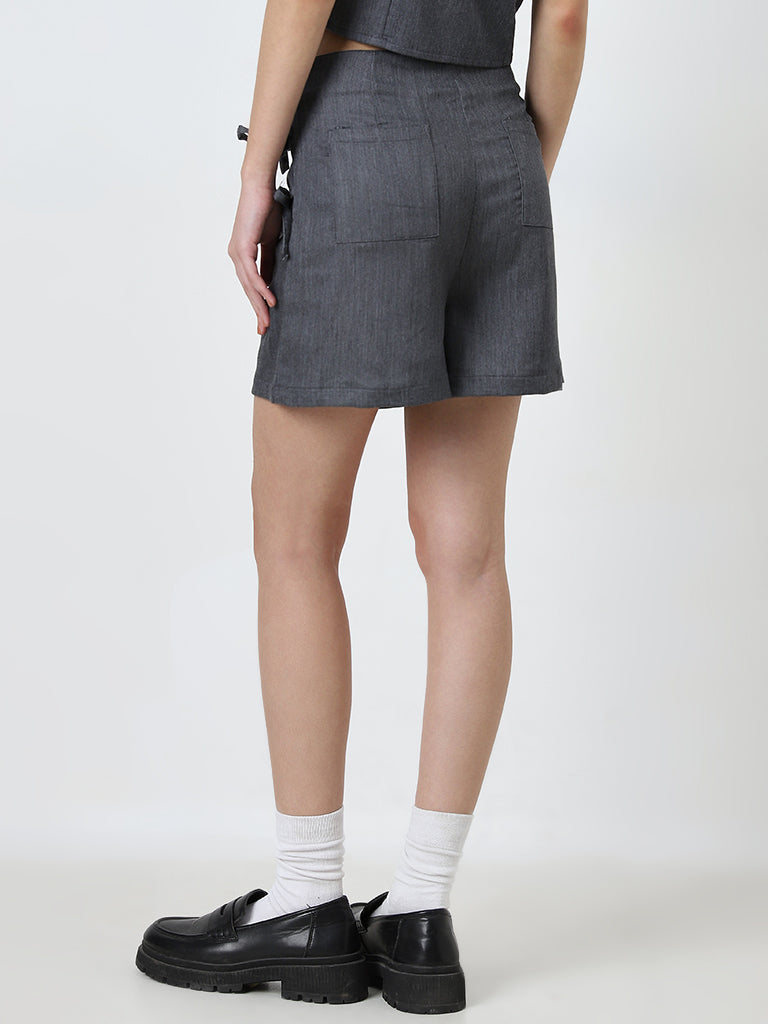 Nuon Grey Bow-Detailed High-Rise Skort