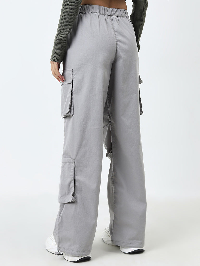 Nuon Grey High-Rise Cotton Blend Pants