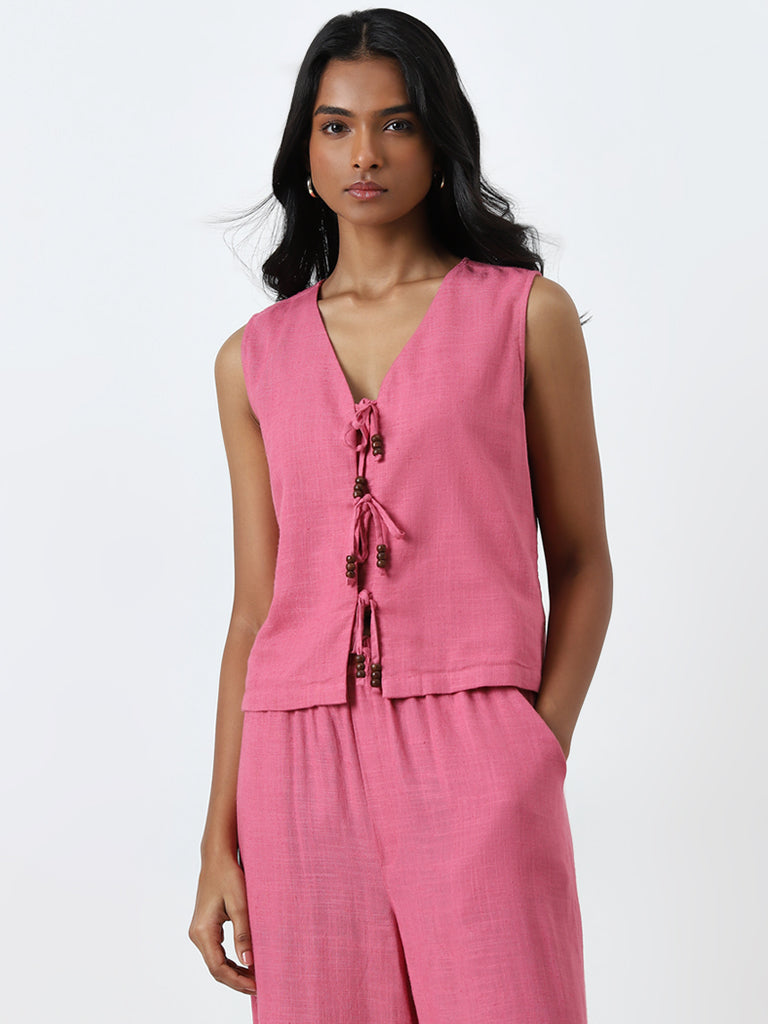 LOV Pink Solid Blended Linen Top