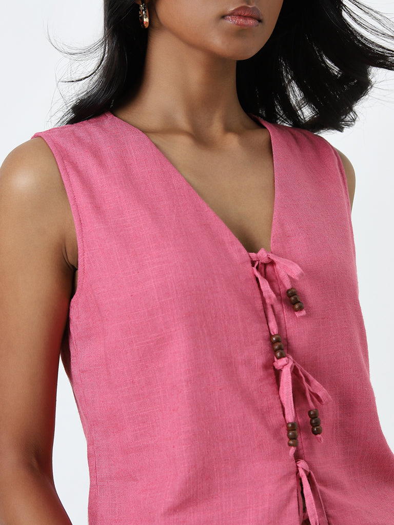 LOV Pink Solid Blended Linen Top