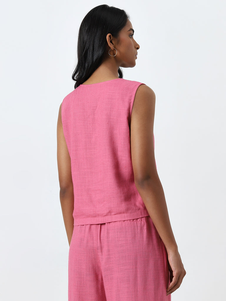 LOV Pink Solid Blended Linen Top