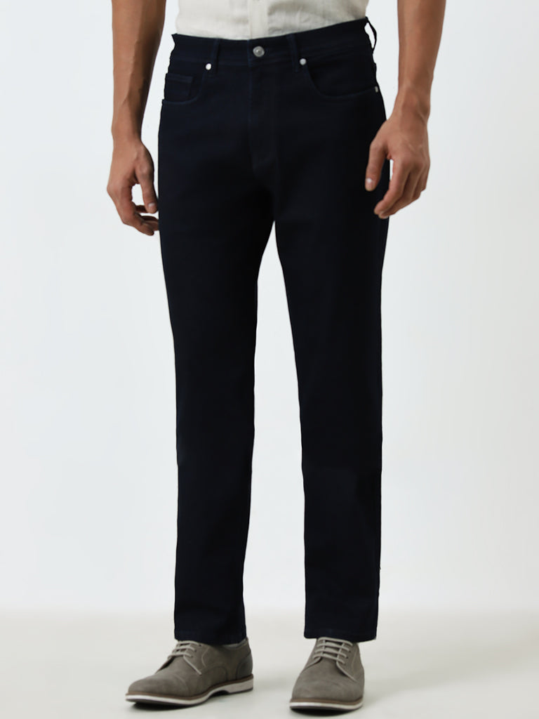 Ascot Navy Solid Relaxed - Fit Mid - Rise Jeans