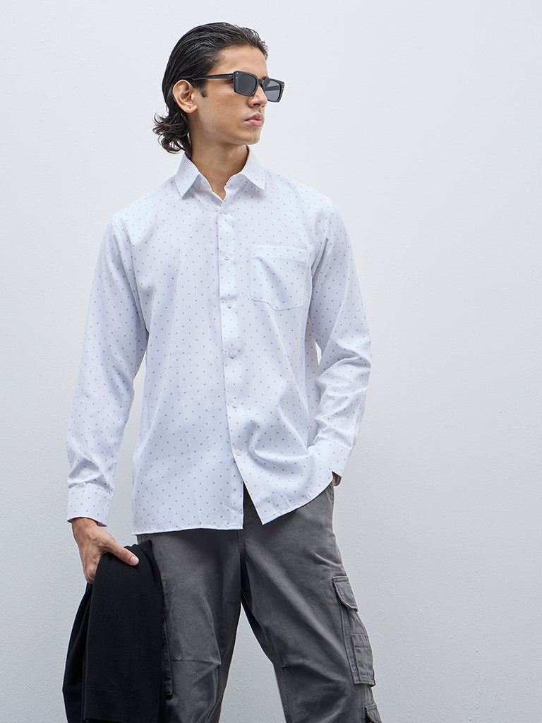 WES Formals White Printed Relaxed-Fit Shirt