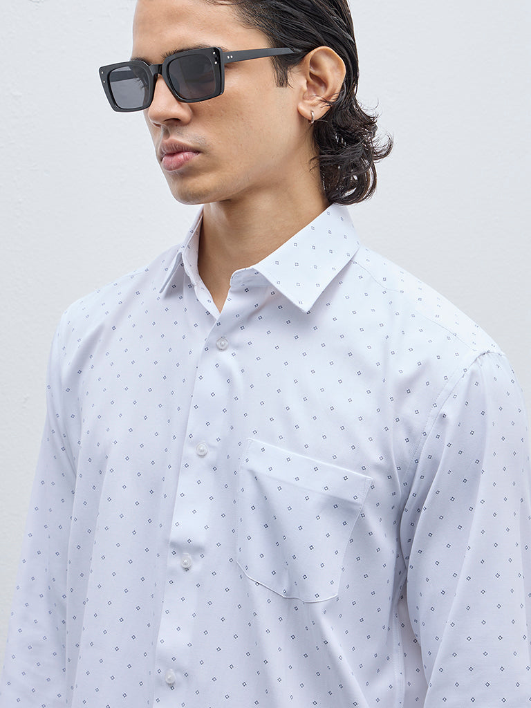 WES Formals White Printed Relaxed-Fit Shirt