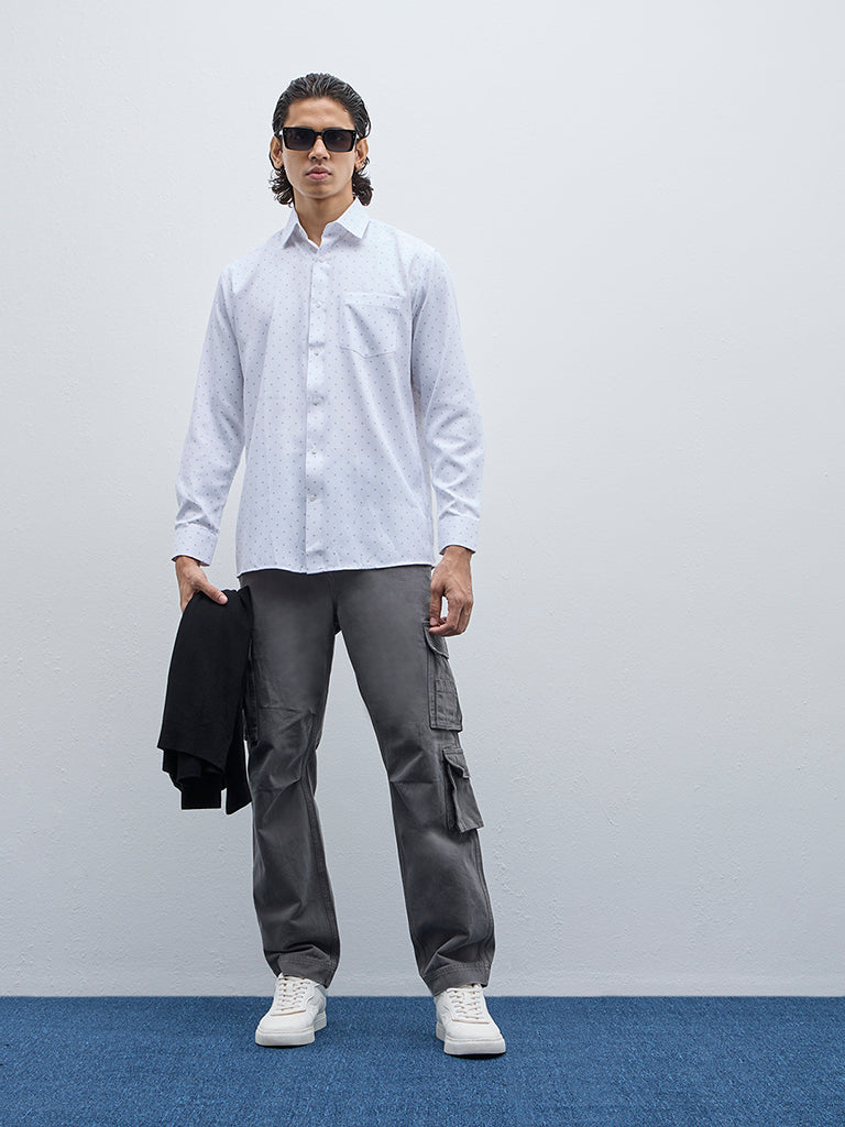 WES Formals White Printed Relaxed-Fit Shirt