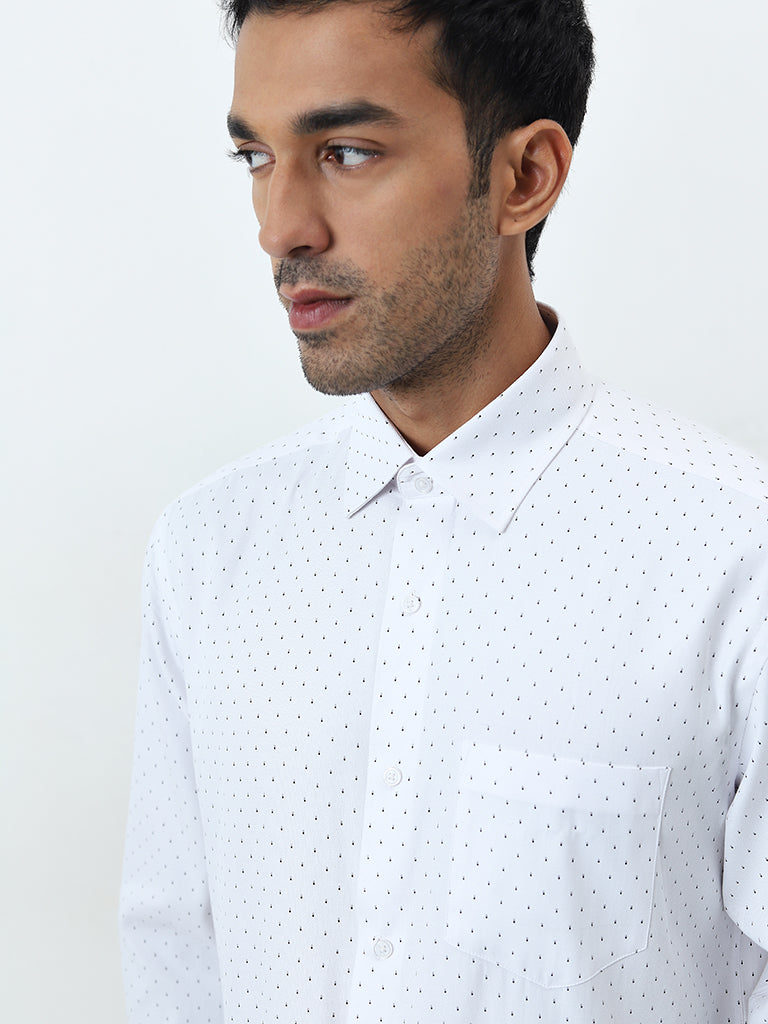 WES Formals White Printed Relaxed-Fit Shirt