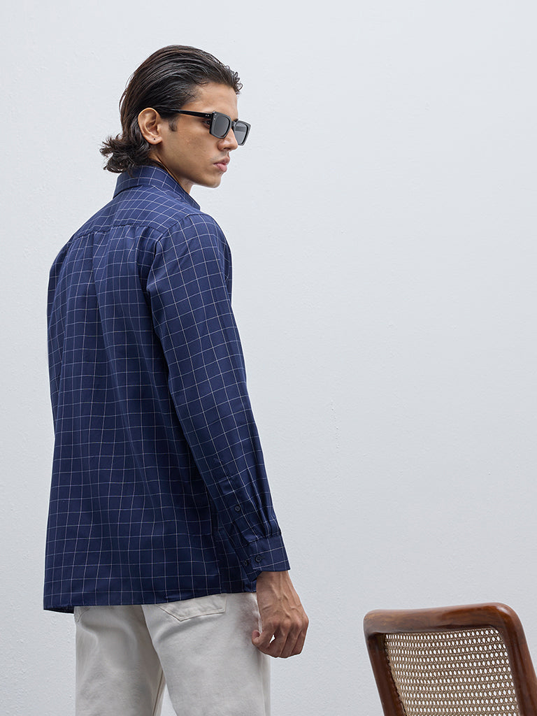 WES Formals Navy Checkered Relaxed-Fit Shirt