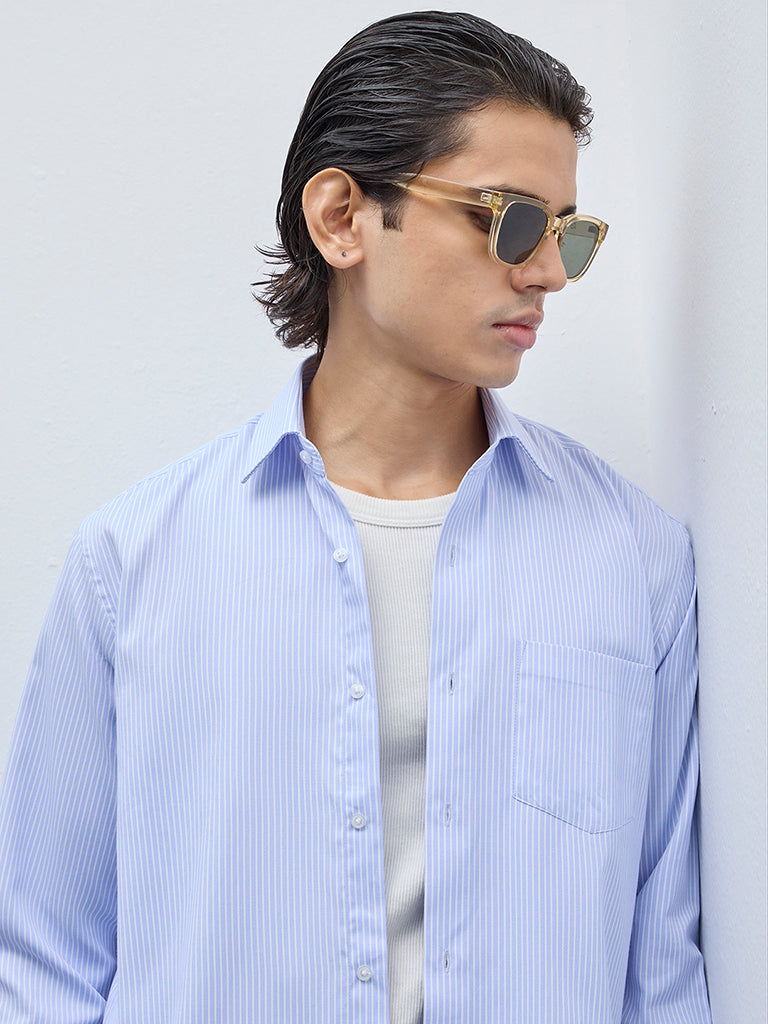 WES Formals Blue Striped Relaxed-Fit Shirt