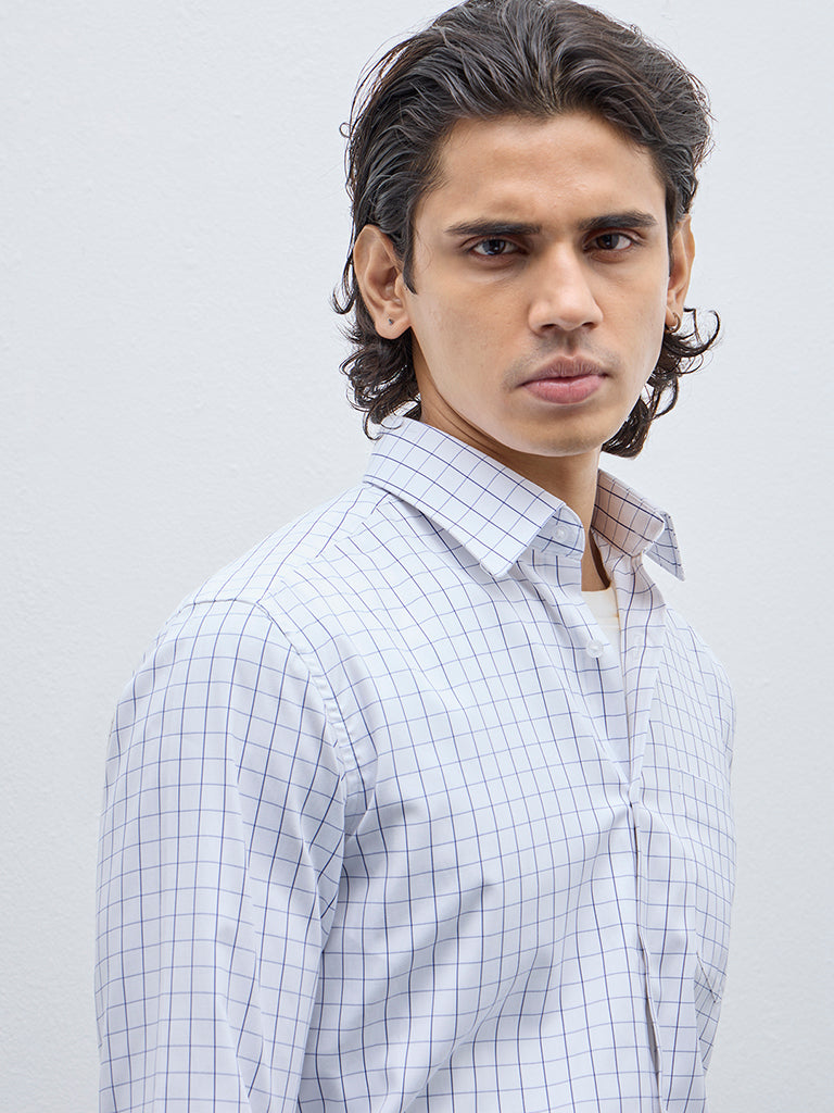 WES Formals White Checkered Slim-Fit Shirt