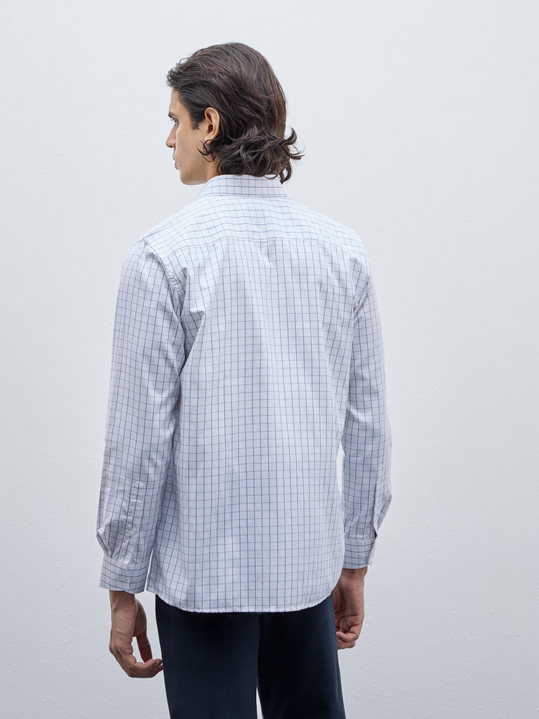 WES Formals White Checkered Slim-Fit Shirt