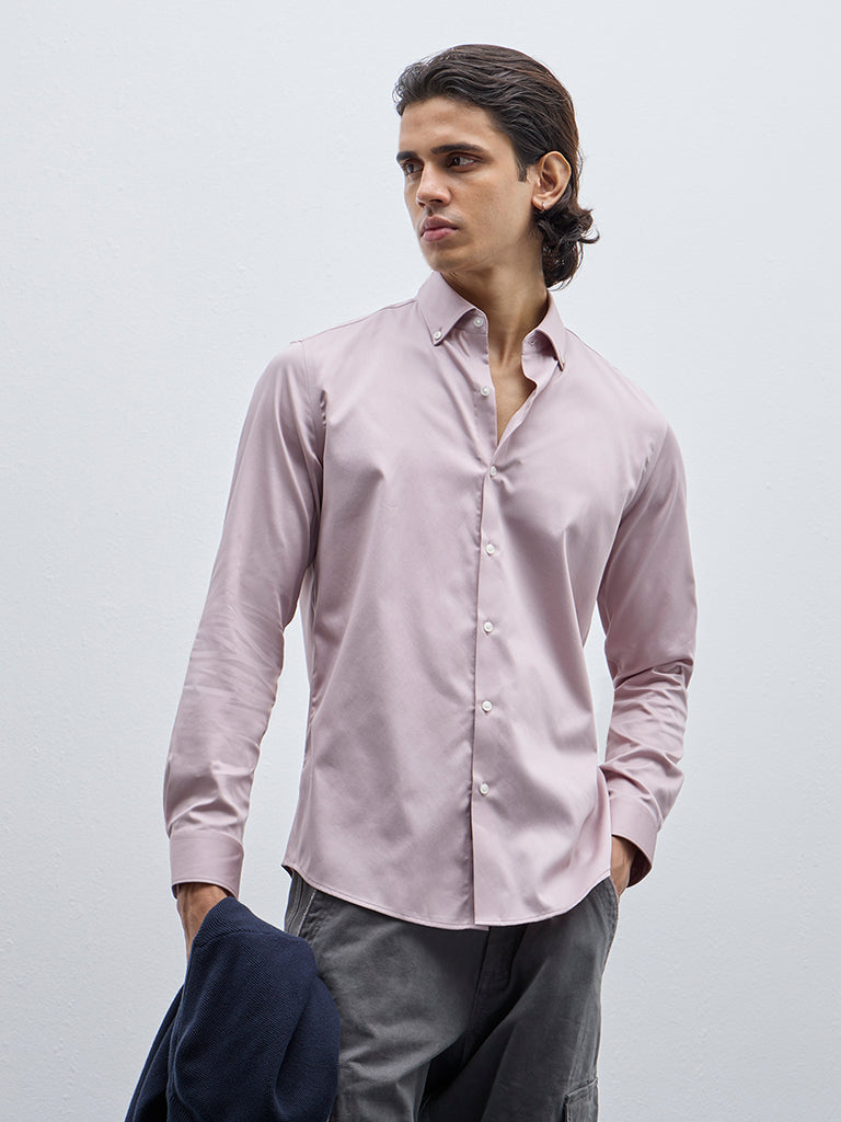 WES Formals Dusty Pink Slim-Fit Cotton Shirt