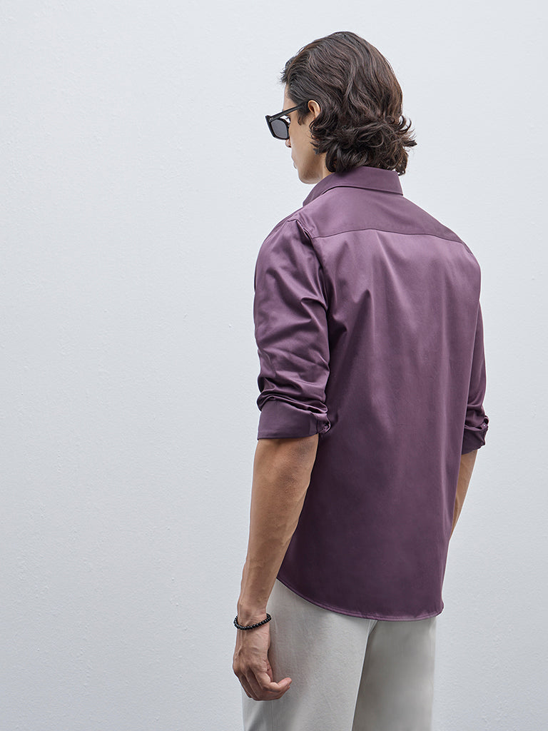 WES Formals Purple Slim-Fit Cotton Blend Shirt