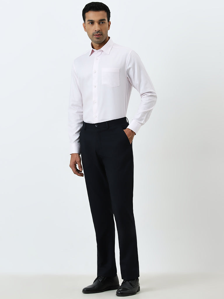 WES Formals Light Pink Solid Relaxed-Fit Cotton Shirt