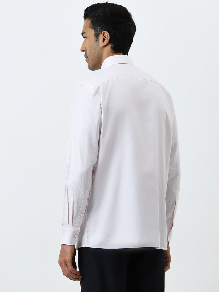 WES Formals Light Pink Solid Relaxed-Fit Cotton Shirt