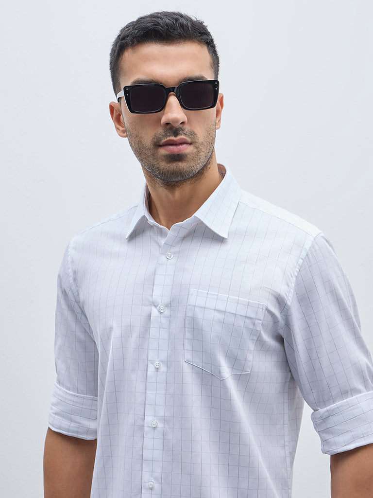 WES Formals White Checkered Slim-Fit Shirt