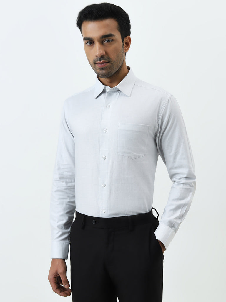 WES Formals Grey Self Relaxed-Fit Cotton Shirt