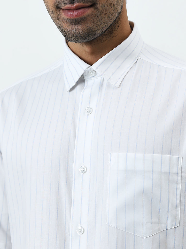 WES Formals White Striped Relaxed-Fit Cotton Shirt