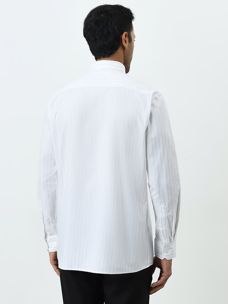 WES Formals White Striped Relaxed-Fit Cotton Shirt