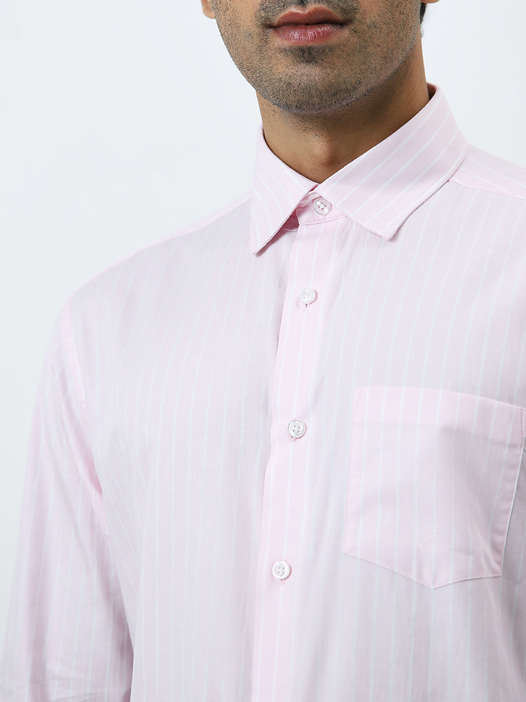 WES Formals Pink Pinstripe Design Relaxed-Fit Cotton Shirt