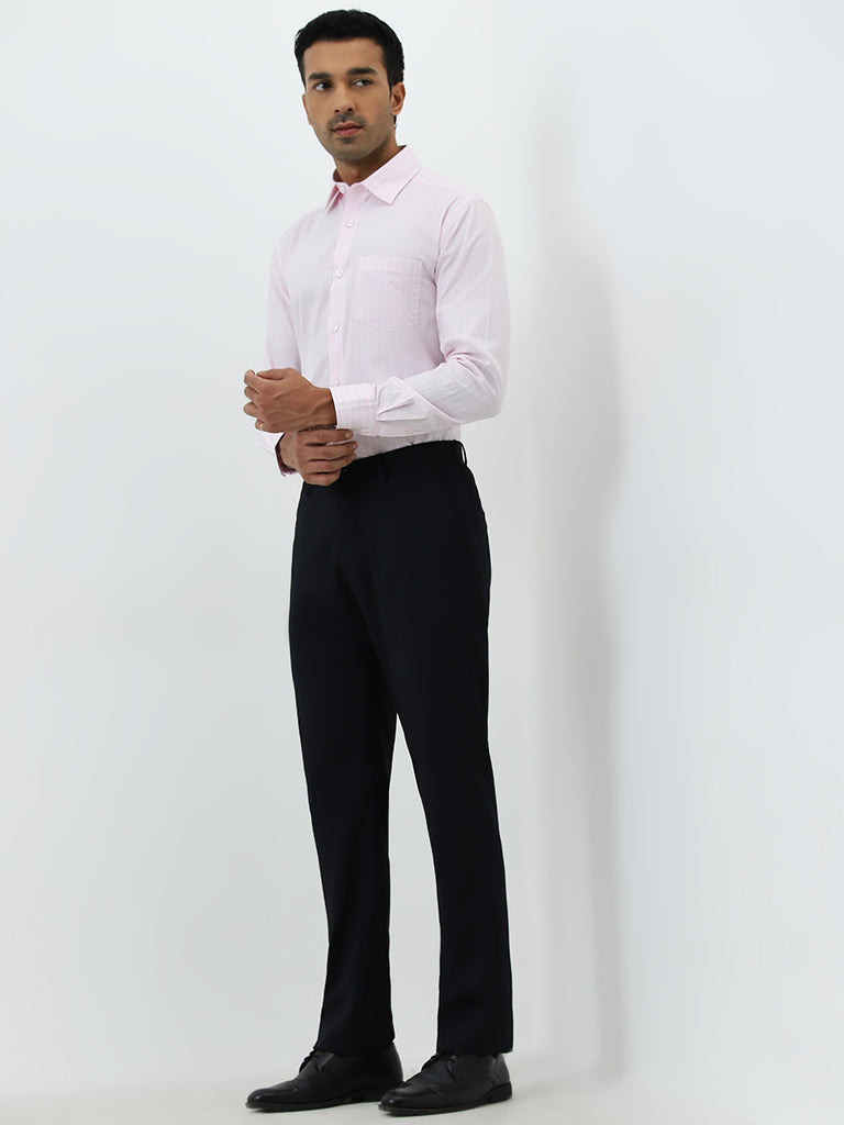 WES Formals Pink Pinstripe Design Relaxed-Fit Cotton Shirt