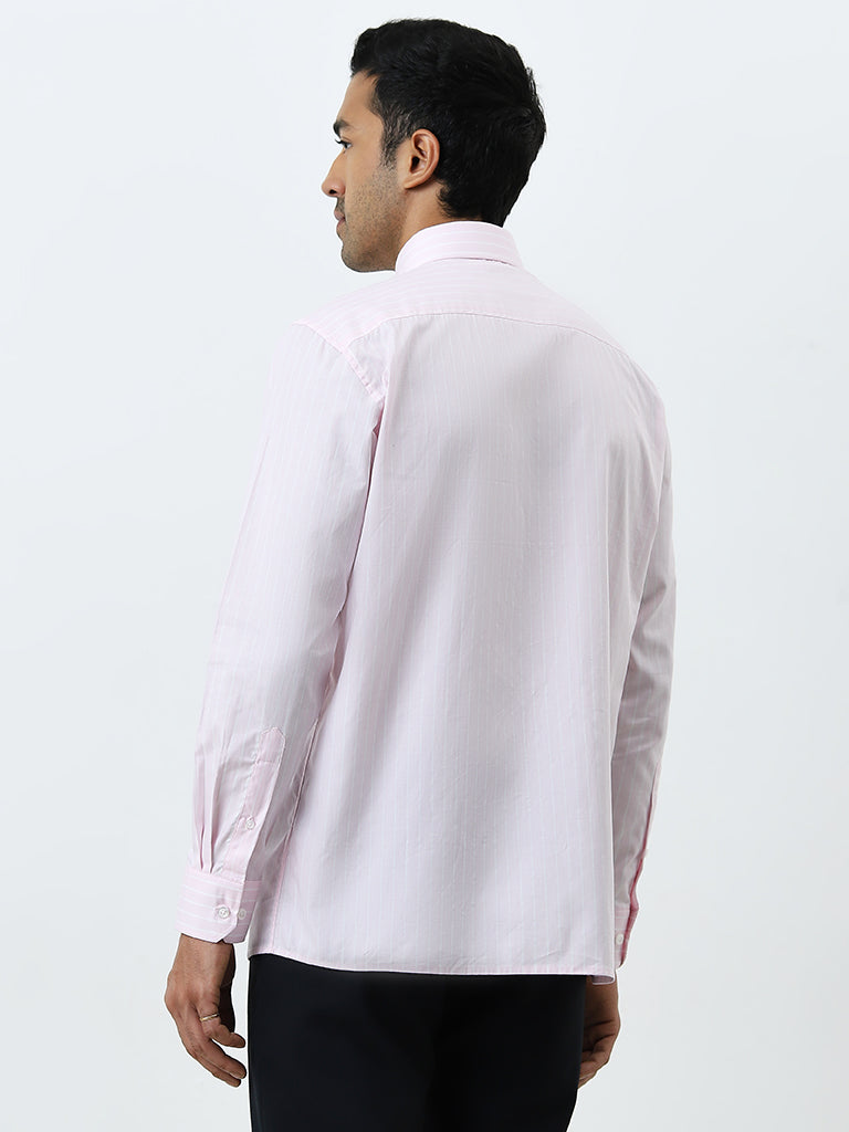 WES Formals Pink Pinstripe Design Relaxed-Fit Cotton Shirt