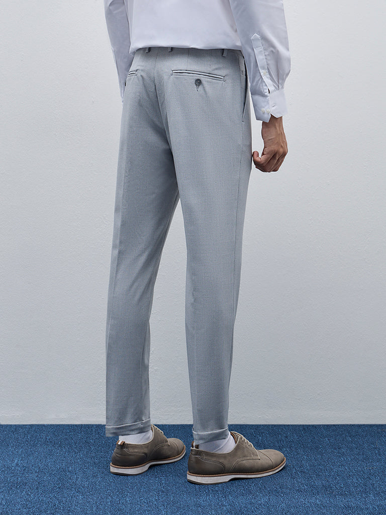 WES Formals Grey Plaid Carrot-Fit Mid-Rise Trousers