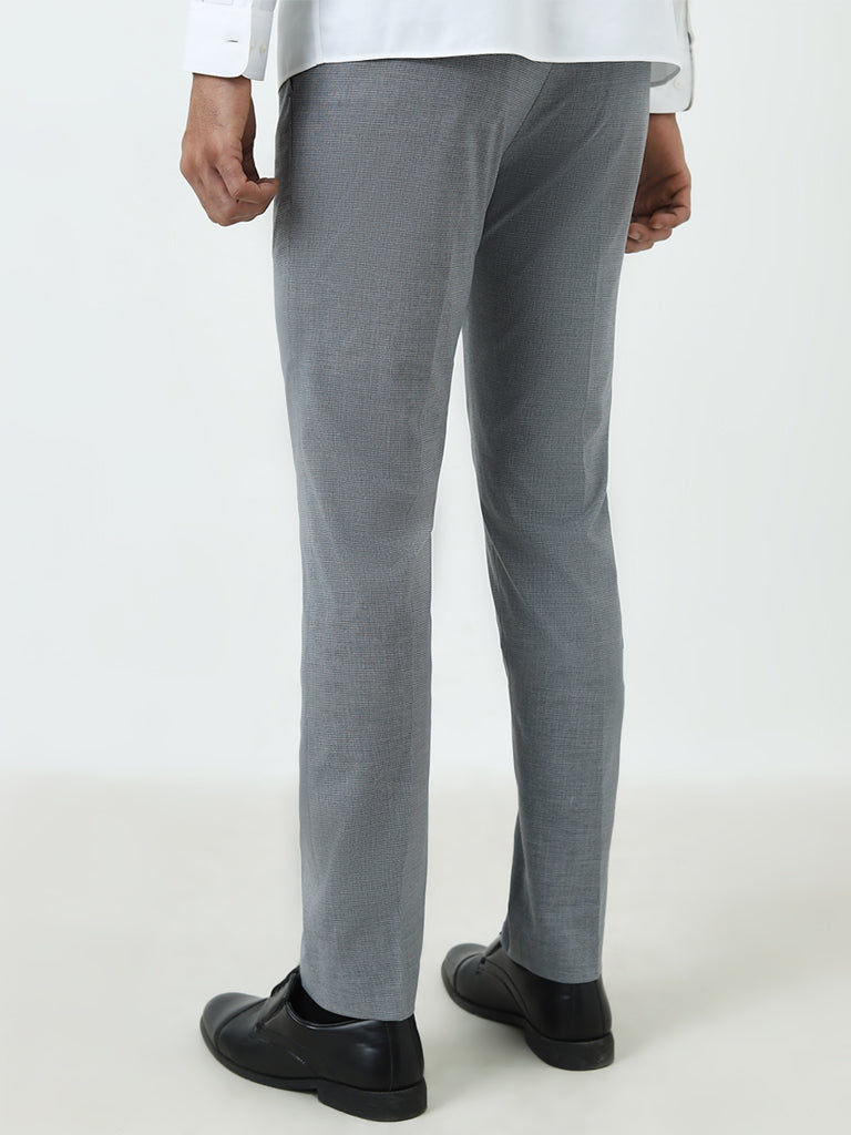 WES Formals Blue Printed Ultra Slim-Fit High-Rise Trousers