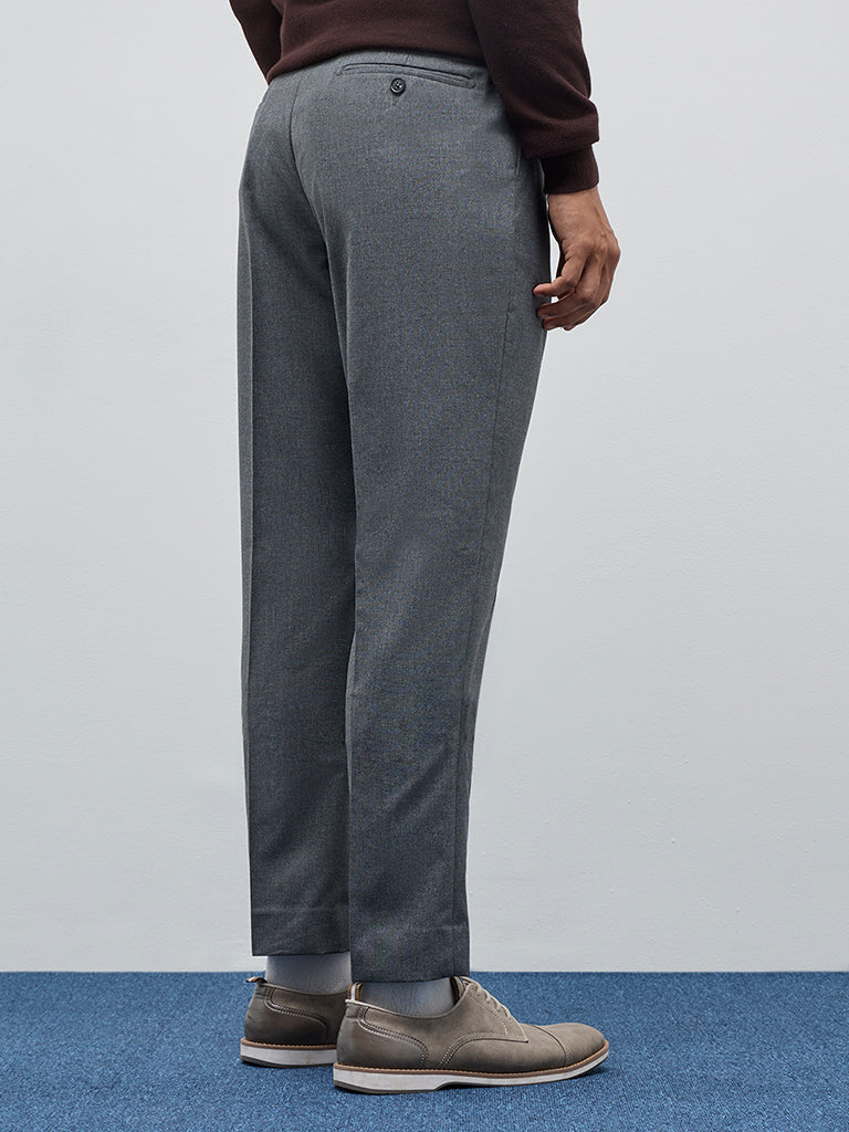 WES Formals Dark Grey Relaxed-Fit Mid-Rise Trousers