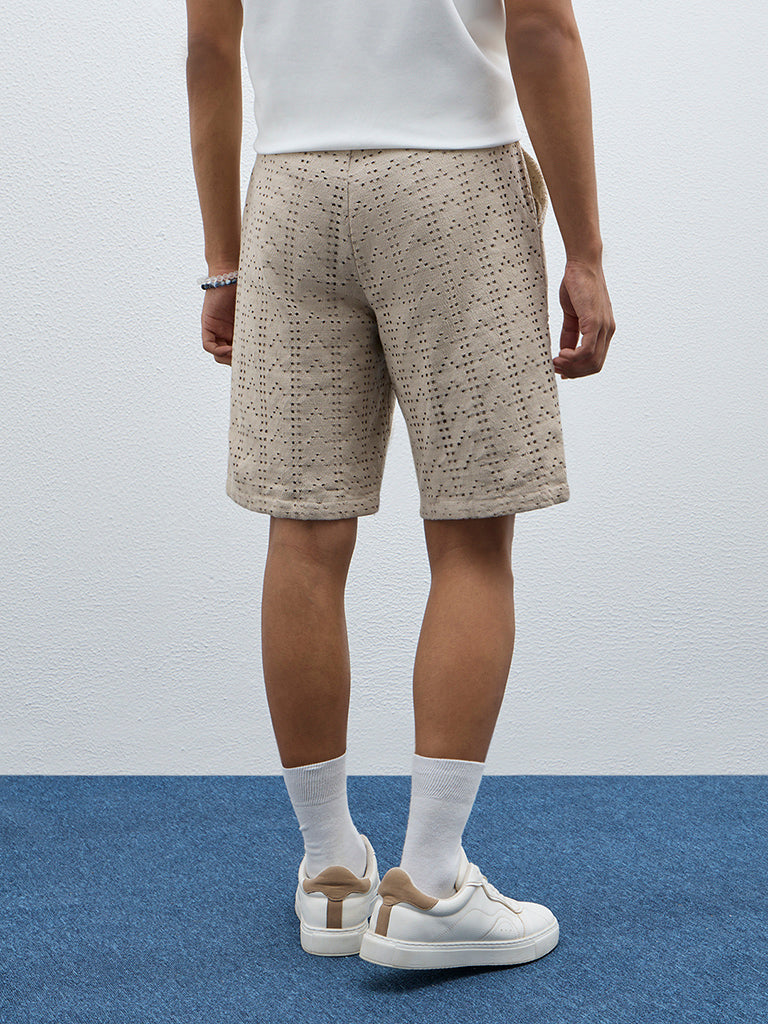 ETA Taupe Cut-Out Detailed Mid-Rise Cotton-Blend Shorts