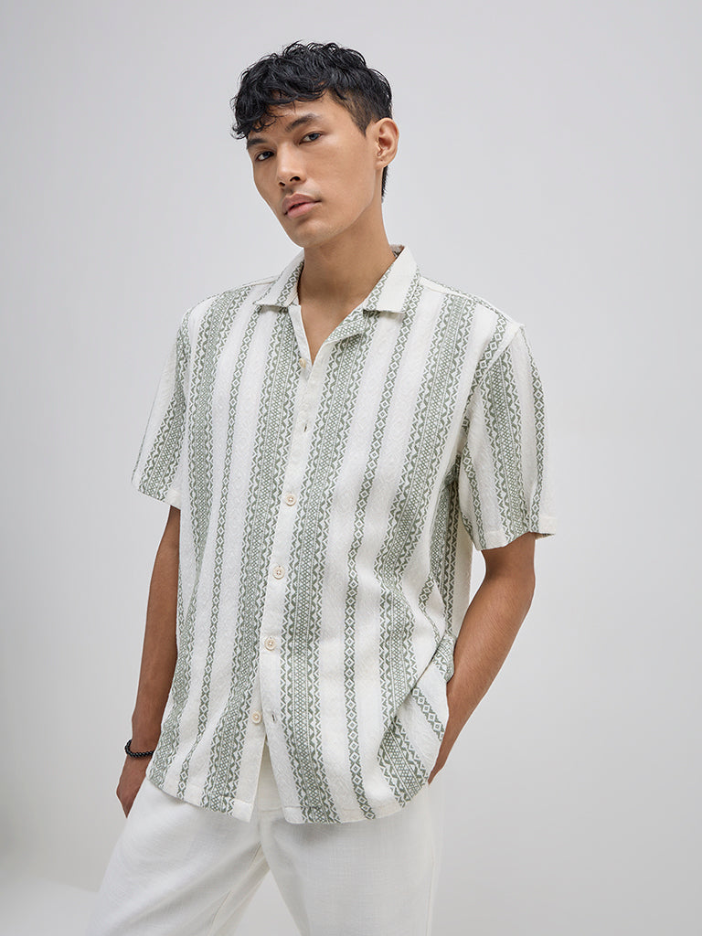 ETA Sage Stripe Patterned Relaxed-Fit Cotton Shirt