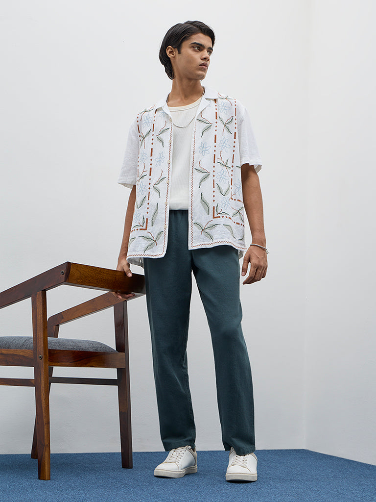 ETA White Embroidered Relaxed-Fit Cotton Shirt