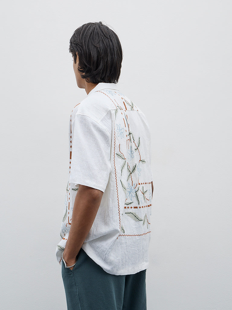 ETA White Embroidered Relaxed-Fit Cotton Shirt