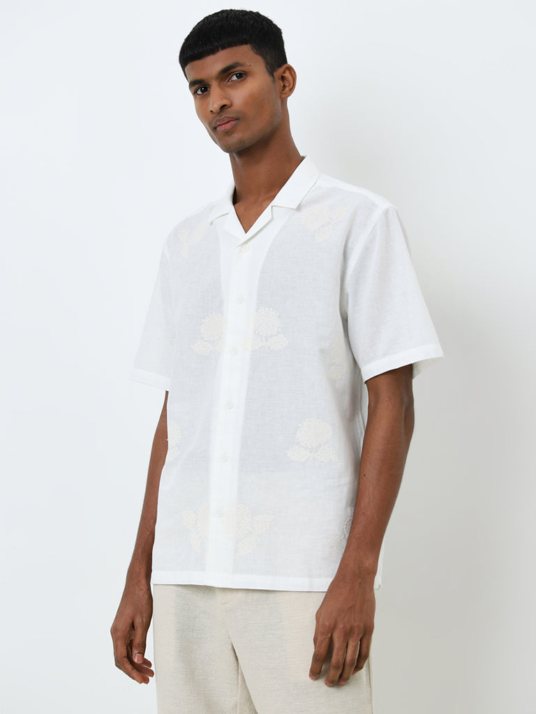 ETA Off-White Embroidered Resort-Fit Cotton Blend Shirt