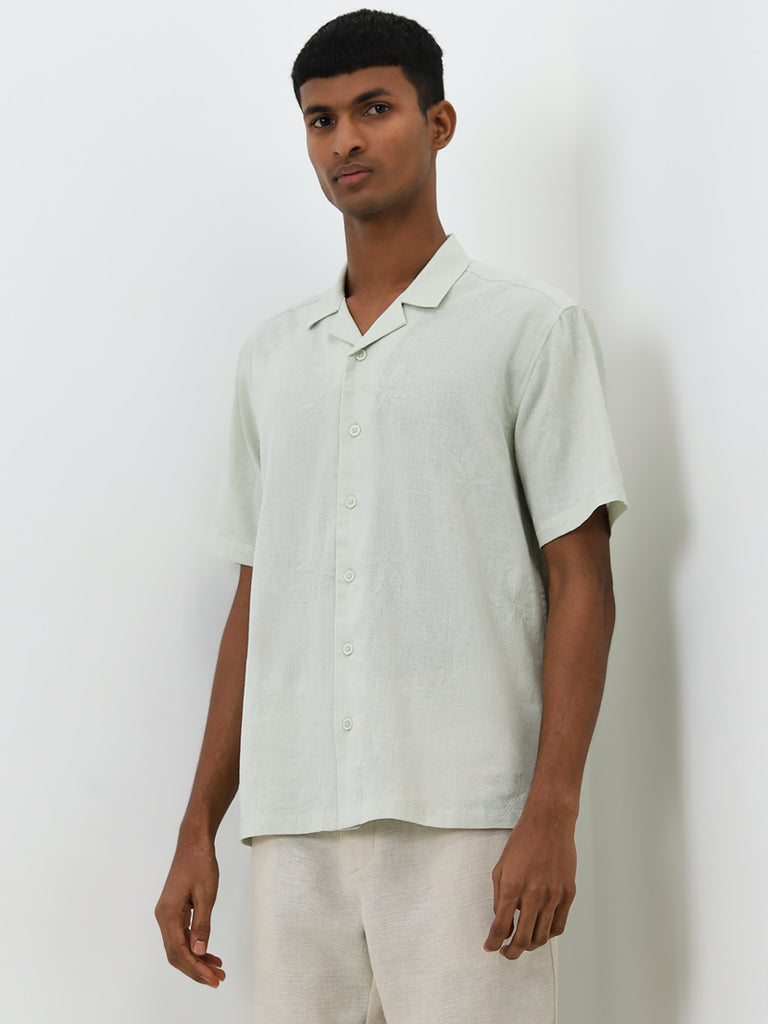 ETA Mint Embroidered Resort-Fit Cotton Blend Shirt