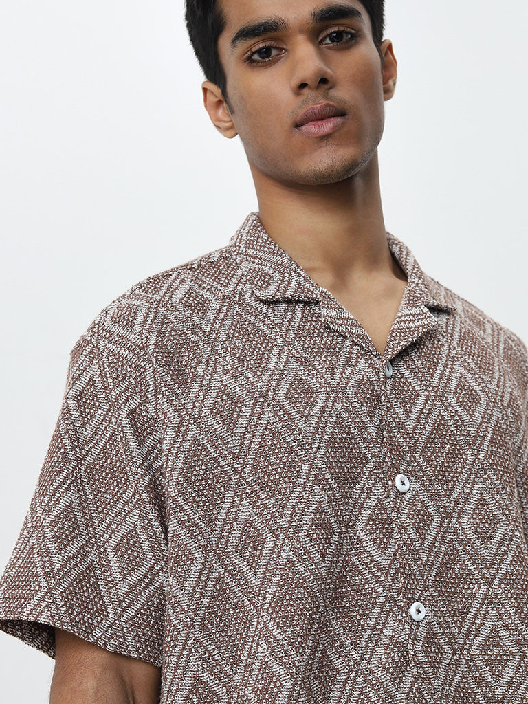 ETA Brown Knit-Textured Relaxed-Fit Cotton Shirt