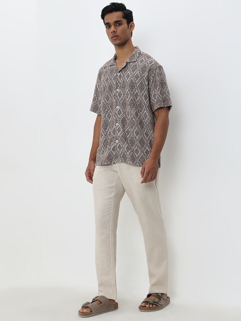 ETA Brown Knit-Textured Relaxed-Fit Cotton Shirt