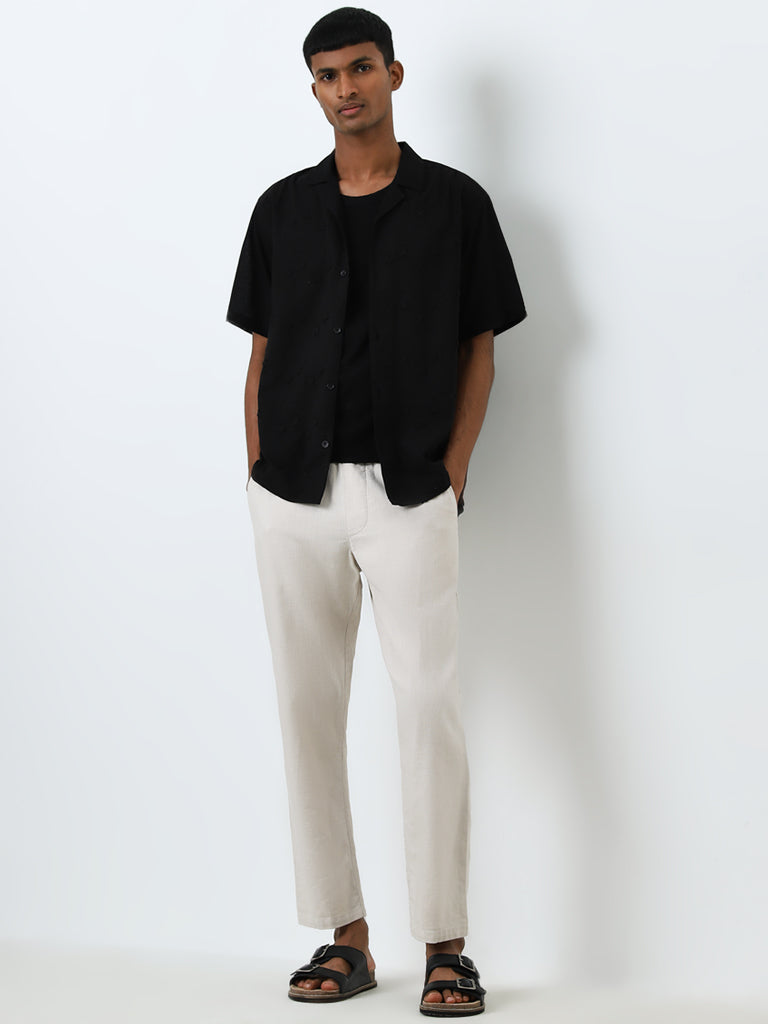 ETA Black Embroidered Resort-Fit Cotton Shirt