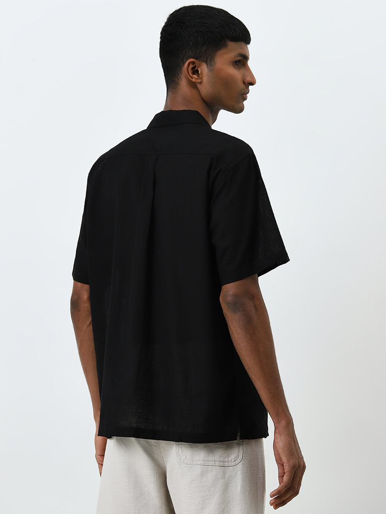 ETA Black Embroidered Resort-Fit Cotton Shirt