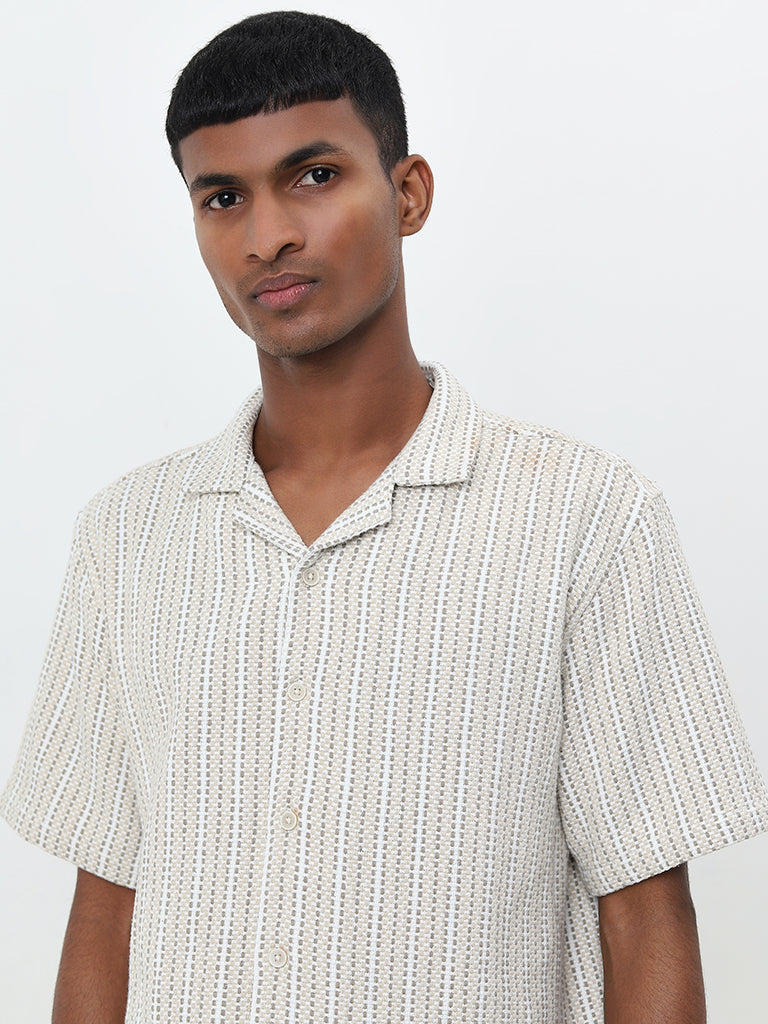 ETA Beige Striped Relaxed-Fit Cotton Shirt