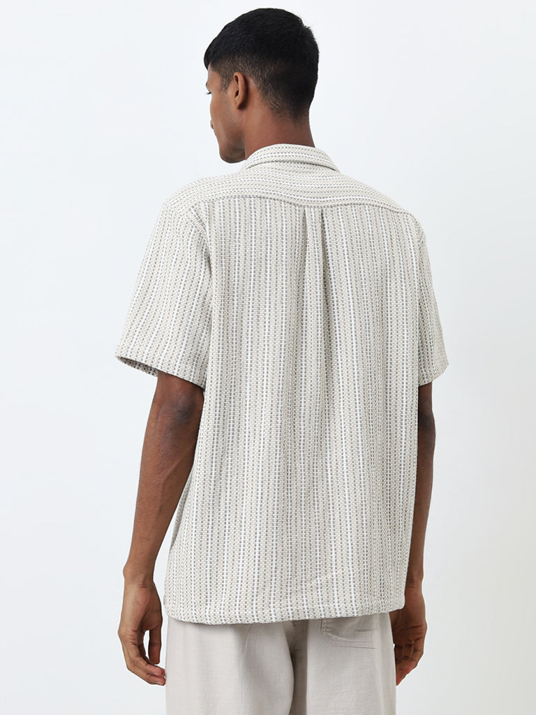 ETA Beige Striped Relaxed-Fit Cotton Shirt