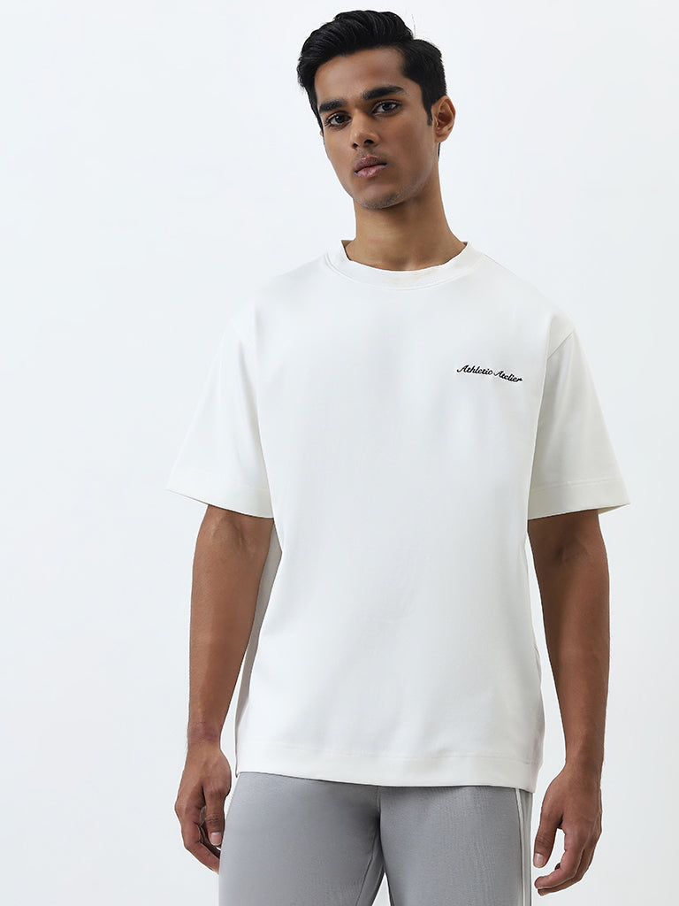 Studiofit White Text Design Regular Fit Cotton T-Shirt