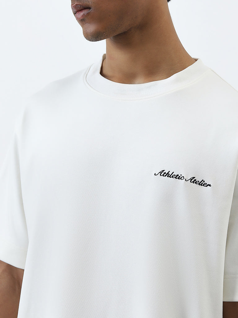 Studiofit White Text Design Regular Fit Cotton T-Shirt