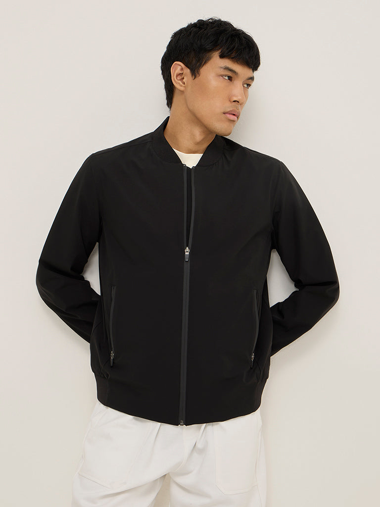 Studiofit Black Solid Relaxed-Fit Jacket