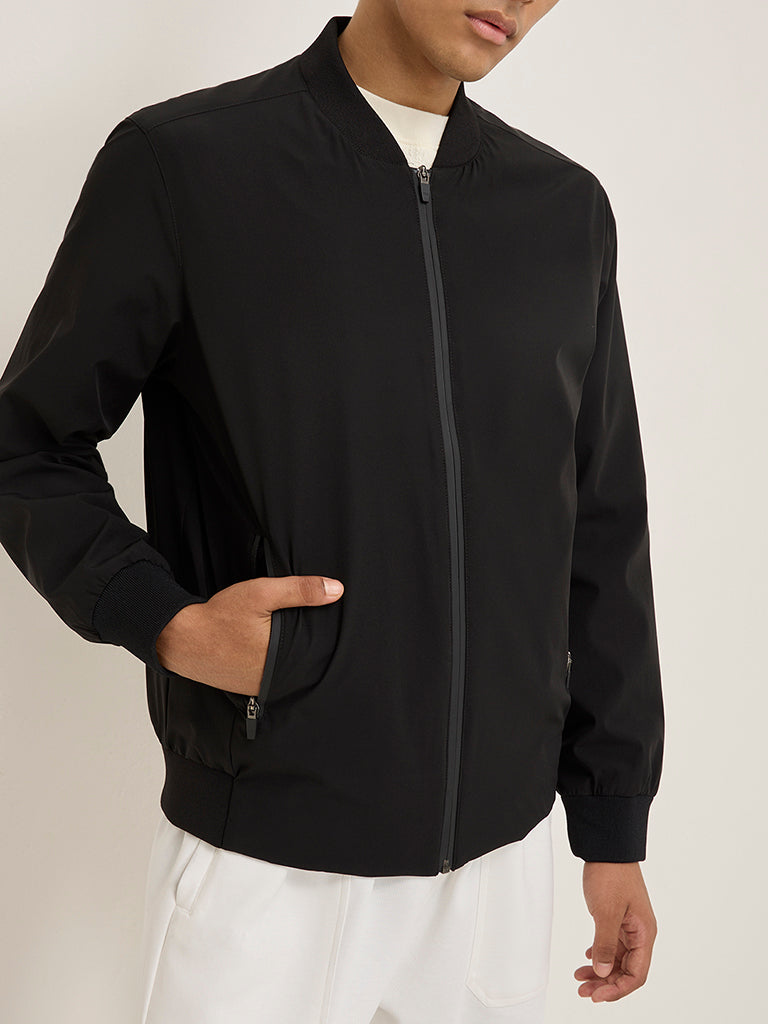 Studiofit Black Solid Relaxed-Fit Jacket