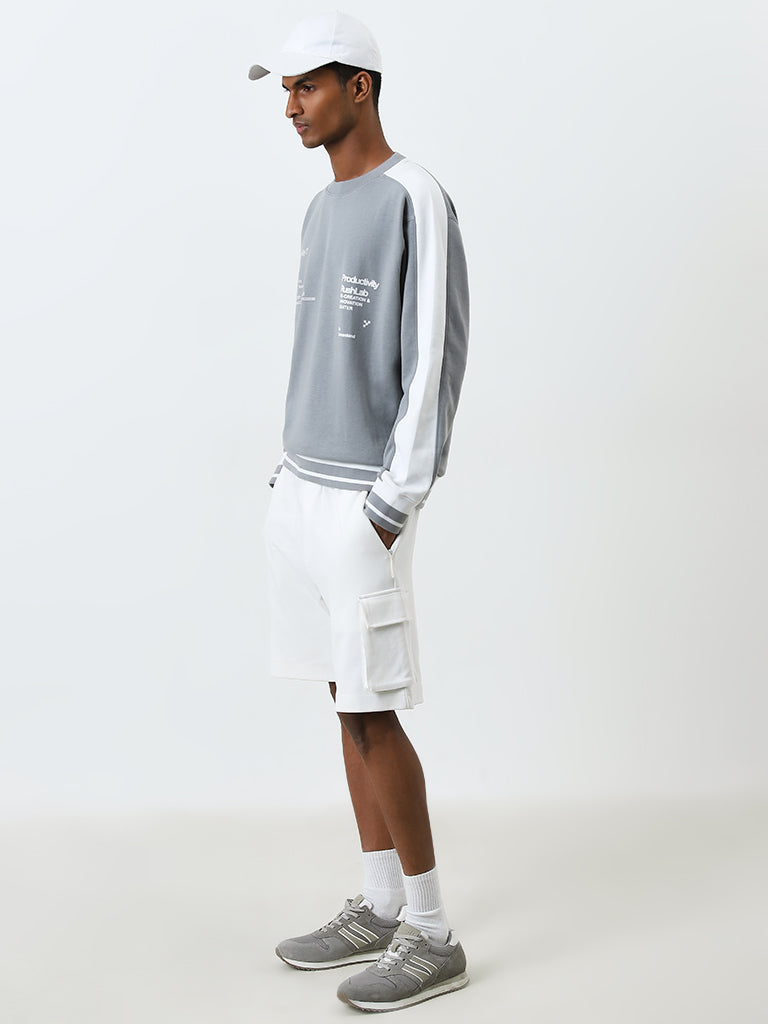 Studiofit Grey Colour Blocked Relaxed-Fit Sweatshirt