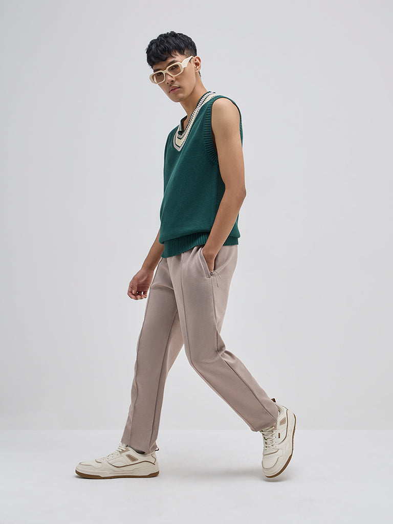 Studiofit Green Ribbed Relaxed-Fit Vest-Style Sweater