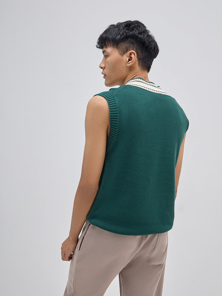 Studiofit Green Ribbed Relaxed-Fit Vest-Style Sweater